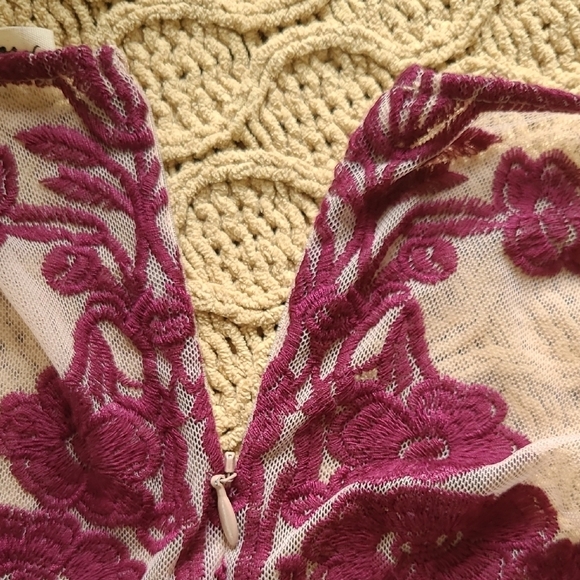 For Love And Lemons Temecula Tan & Purple Embroidered Mesh Mini Dress - Size S - Picture 6 of 10